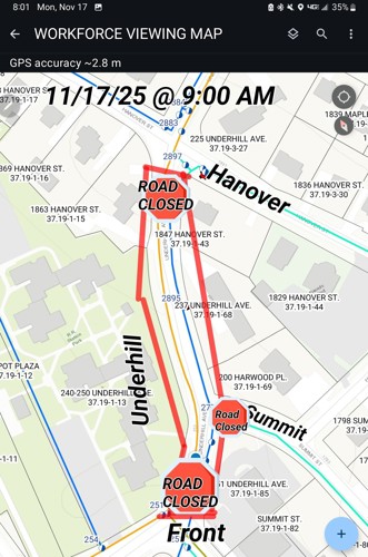 Underhill Avenue Possible Water Leak Location Map