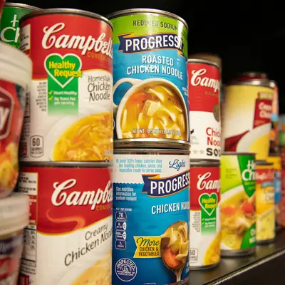 image of canned goods on a shelf