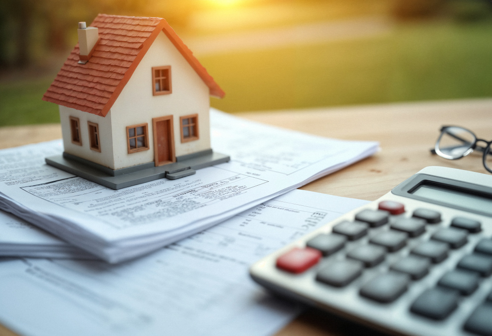 image of house, papers and calculator