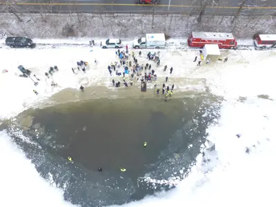 drone image of the polar plunge at sparkle lake