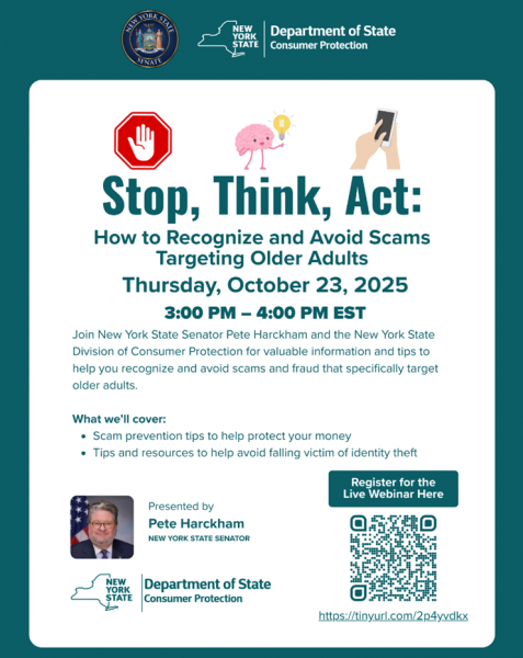 How to Recognize and Avoid Scams Targeting Older Adults, Thursday, October 23, 2025, 3:00 PM - 4:00 PM
