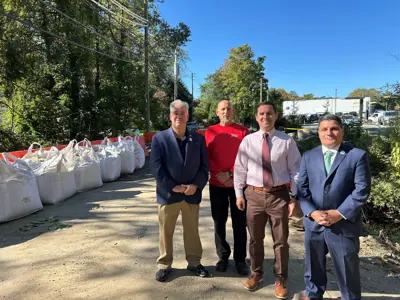 Town officials at the Old Crompond Road Bridge project. Yorktown Supervisor Ed Lachterman, highway Superintendent Dave Paganelli, Assemblyman Matt Slater and deputy Supervisor Sergio Esposito.