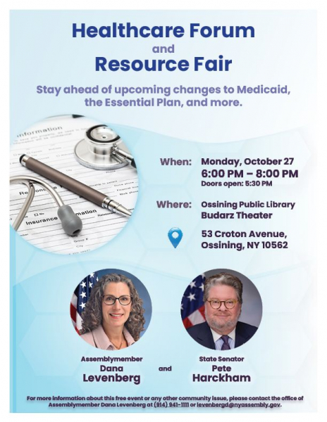 Healthcare Forum and Resource Fair, October 27, 6-8 pm at the Ossining Public Library