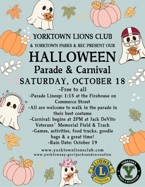 Yorktown Lions Club &amp; Yorktown Parks &amp; Recreation present our Halloween Parade &amp; Carnival Saturday, October 18th!