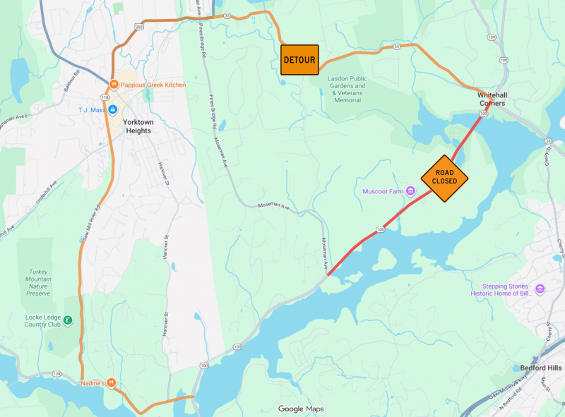 Route 100 Road Closure &amp; Detour Map