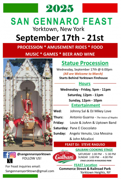 San Gennaro Feast Yorktown Sept 17 - 21, 2025