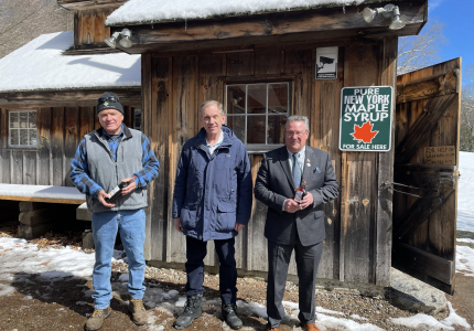 White Oak Farm owner Bri Hart, John Bell of the Yorktown Grange and Yorktown Supervisor Tom Diana