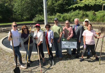 Members of the Garden Club of Yorktown with Supervisor Ed Lachterman at the Veteran Memorials Circle on September 11, 2024. 