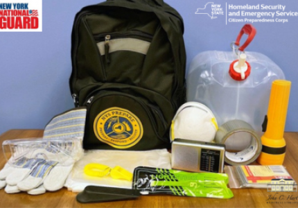 Image of items in an emergency preparedness kit