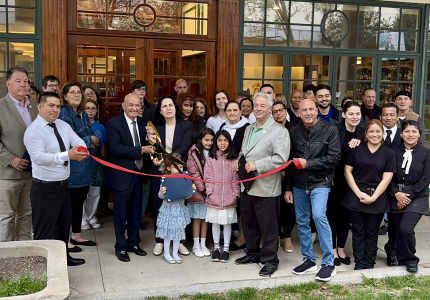 A ribbon cutting ceremony at Miraggio Mediterranean Restaurant on April 21, 2025.