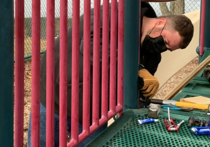 Repairs performed on Yorktown’s playground equipment in March.