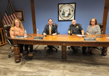Left to right—Marie Considine, Supervisor Matt Slater, Chief Robert Noble and Liz Talbert. Photo courtesy of Yorktown.
