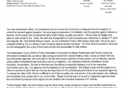 Westchester County Police Chiefs Association Statement on the Death of Tyre Nichols