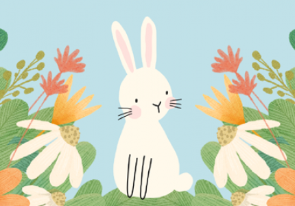 Image of a bunny and flowers.