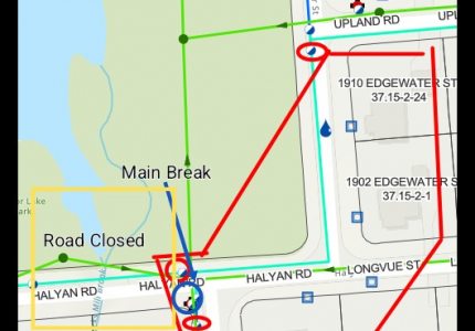 Halyan Rd.  & Highbrook St.  Main Break 
