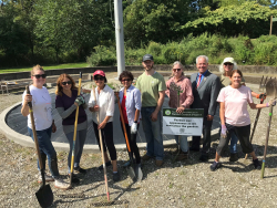 Members of the Garden Club of Yorktown with Supervisor Ed Lachterman at the Veteran Memorials Circle on September 11, 2024. 