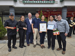Yorktown officials with the owners of Don Pablo Authentic Mexican Cuisine and Tequila.