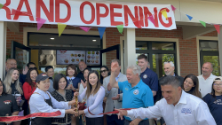 The co-owners of Mr. Chick and Ms. DimSum cut a ribbon on their new restaurants on May 20, 2025, in Yorktown Heights. 