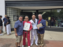 Councilman Sergio Esposito, Grandmaster W.S. Jeung, Philip Jeung & Yorktown Supervisor Ed Lachterman at W.S. Jeung Taekwondo
