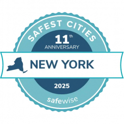 Safest Cities 11th Anniversary New York 2025 safewise badge